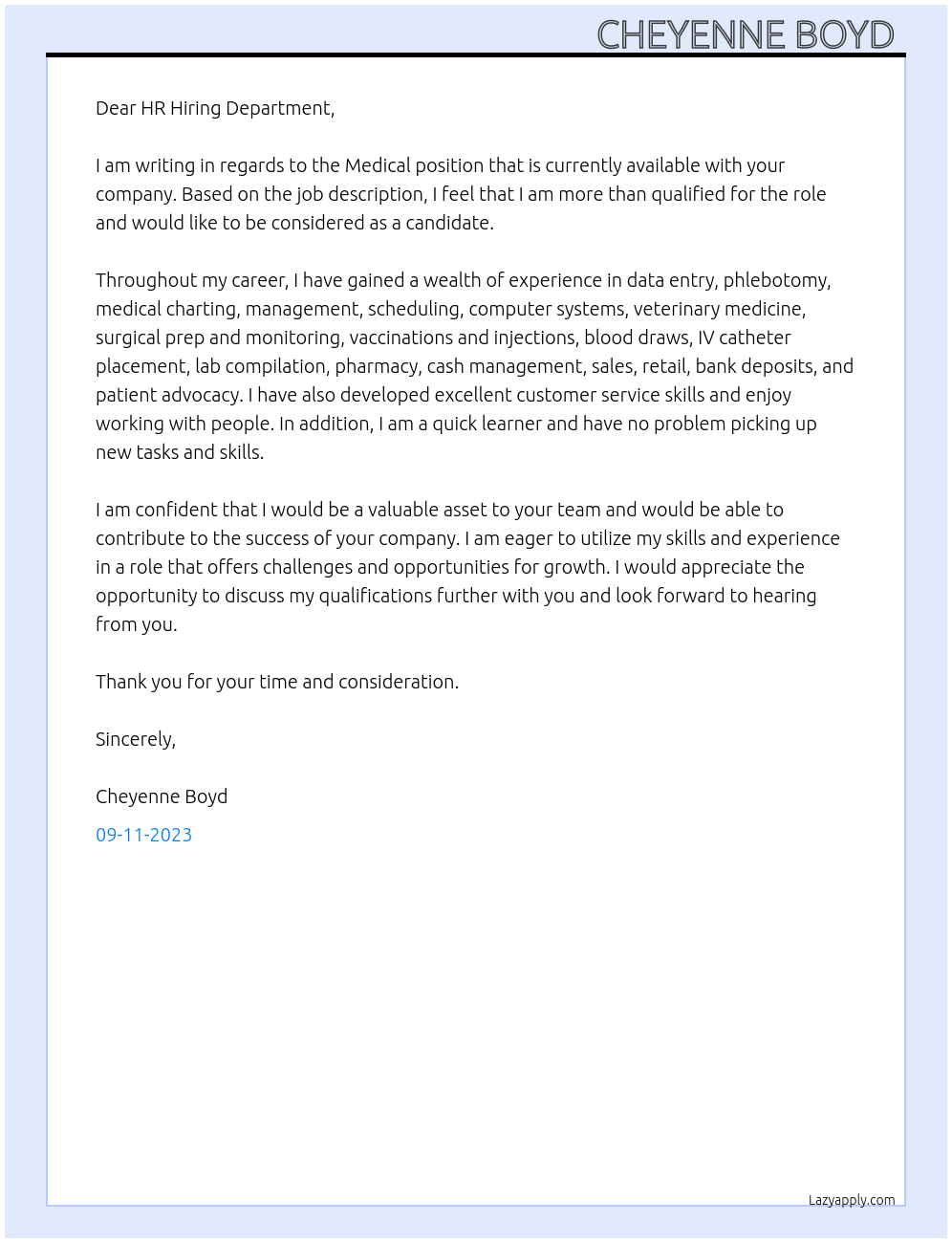 Medical At Any Cover Letter