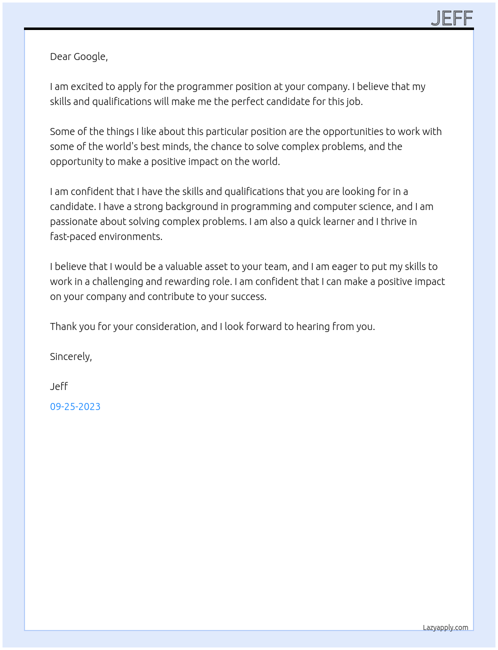 programmer At google Cover Letter