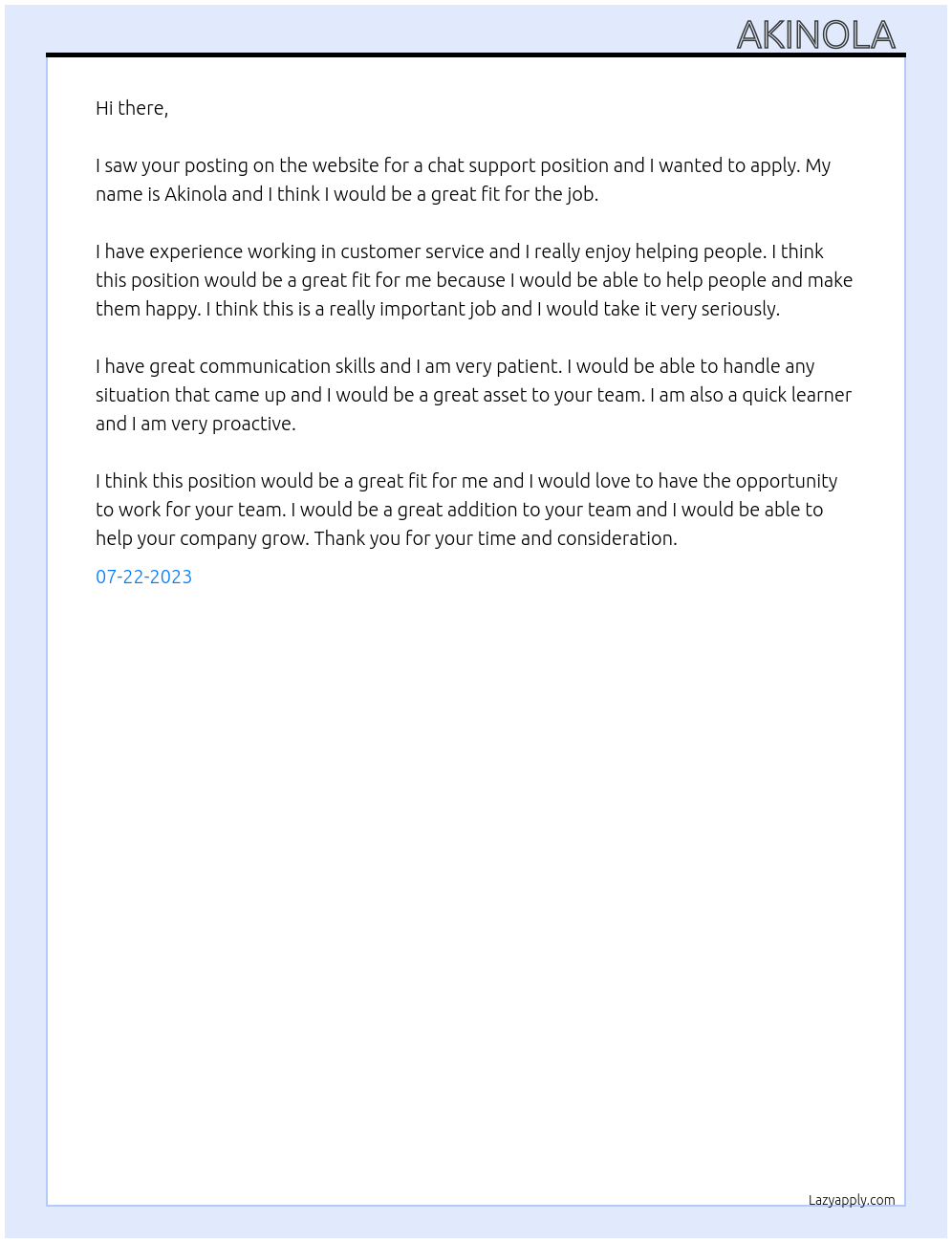 Chat support At Your team Cover Letter