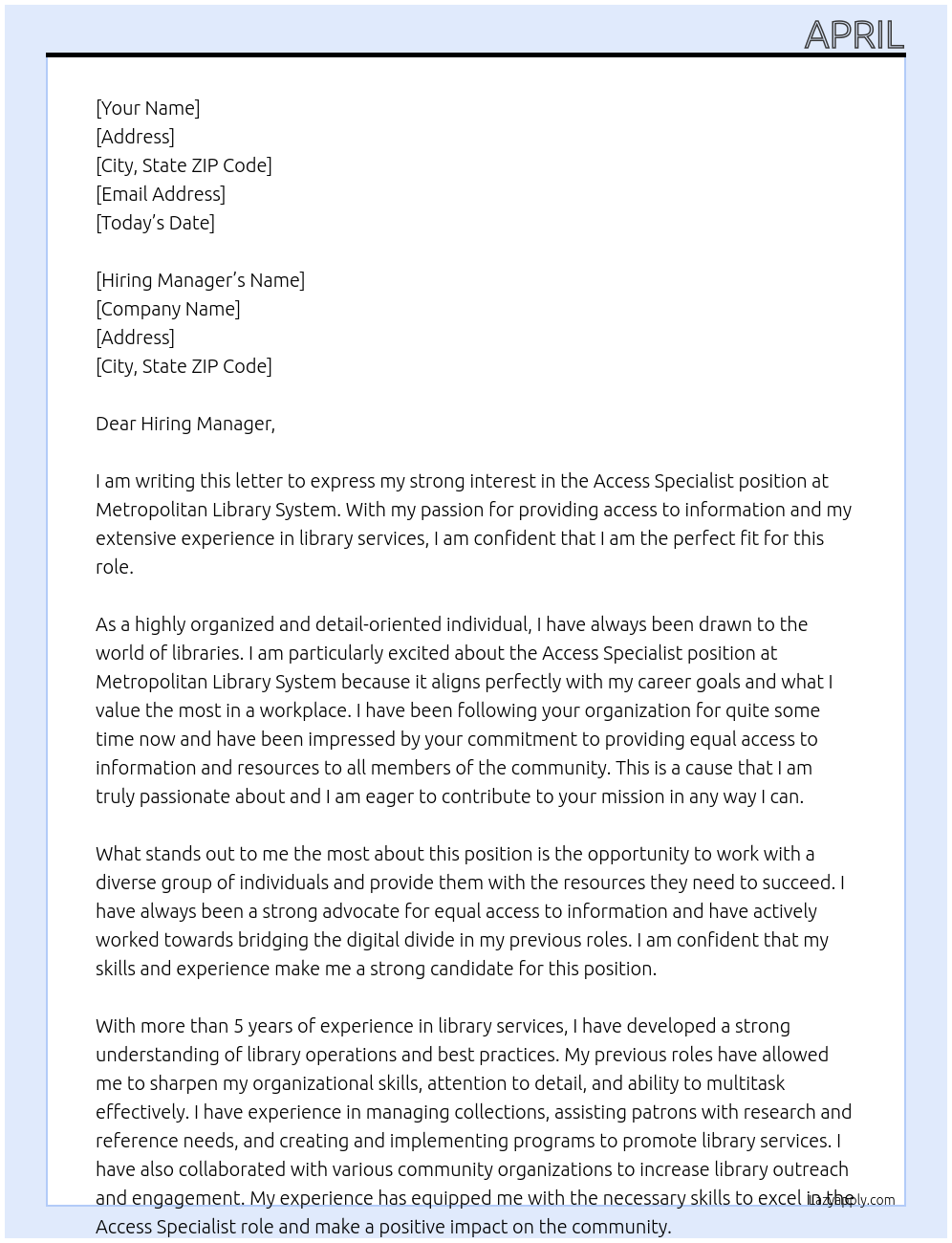 Cover letter for access specialist - Lubyj6gSISo5rs0d9TaG 