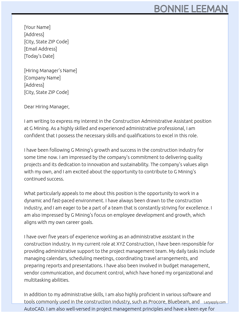 Construction Administrative Assistant At G Mining Cover Letter
