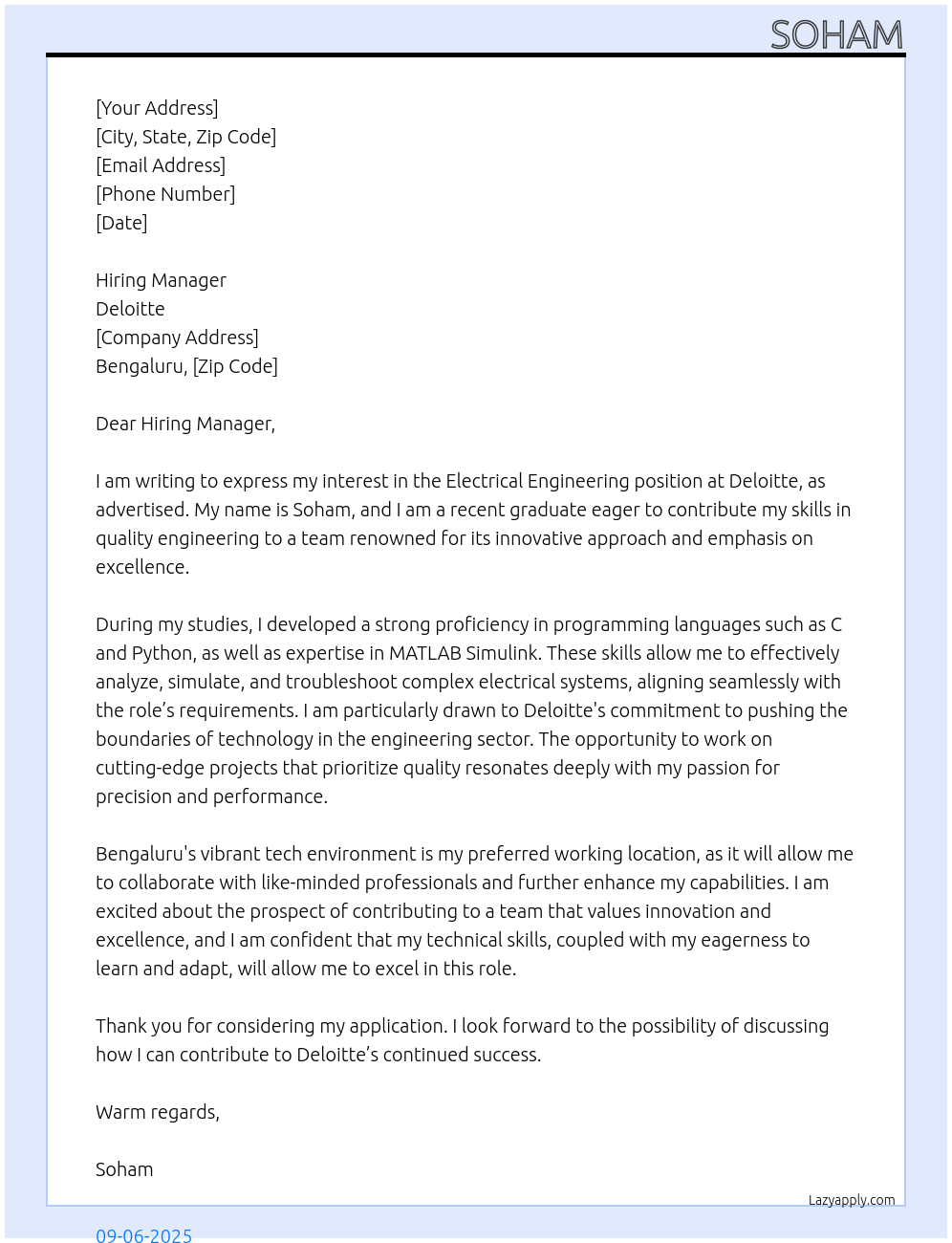 Cover letter for electrical engineering - LazyApply