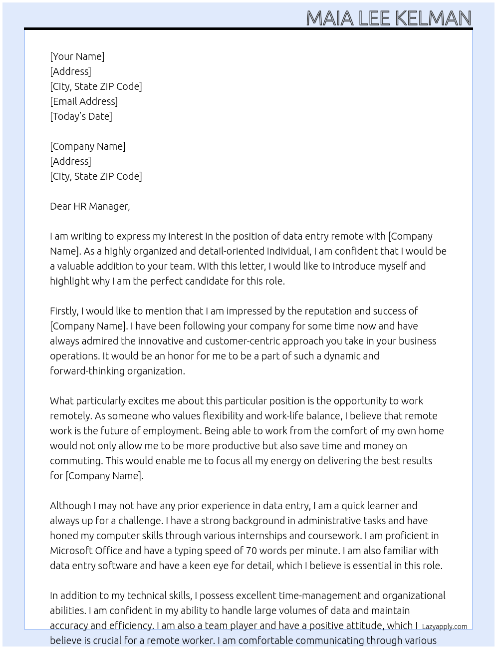 date entry remote no experience needed At to whom it may concern Cover Letter