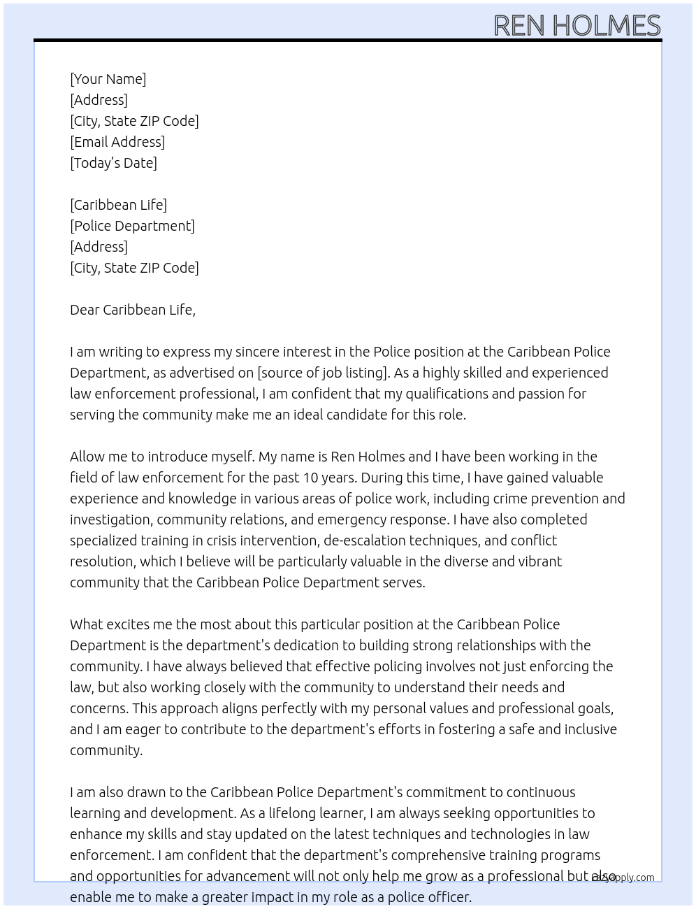 police At police department Cover Letter