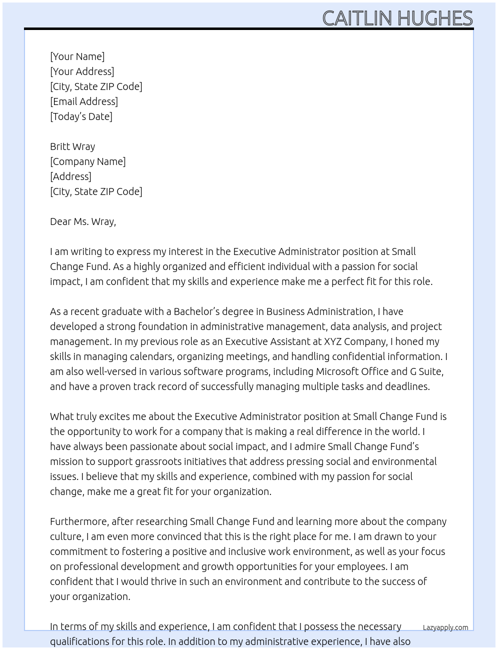 Executive Administrator At Small Change Fund Cover Letter