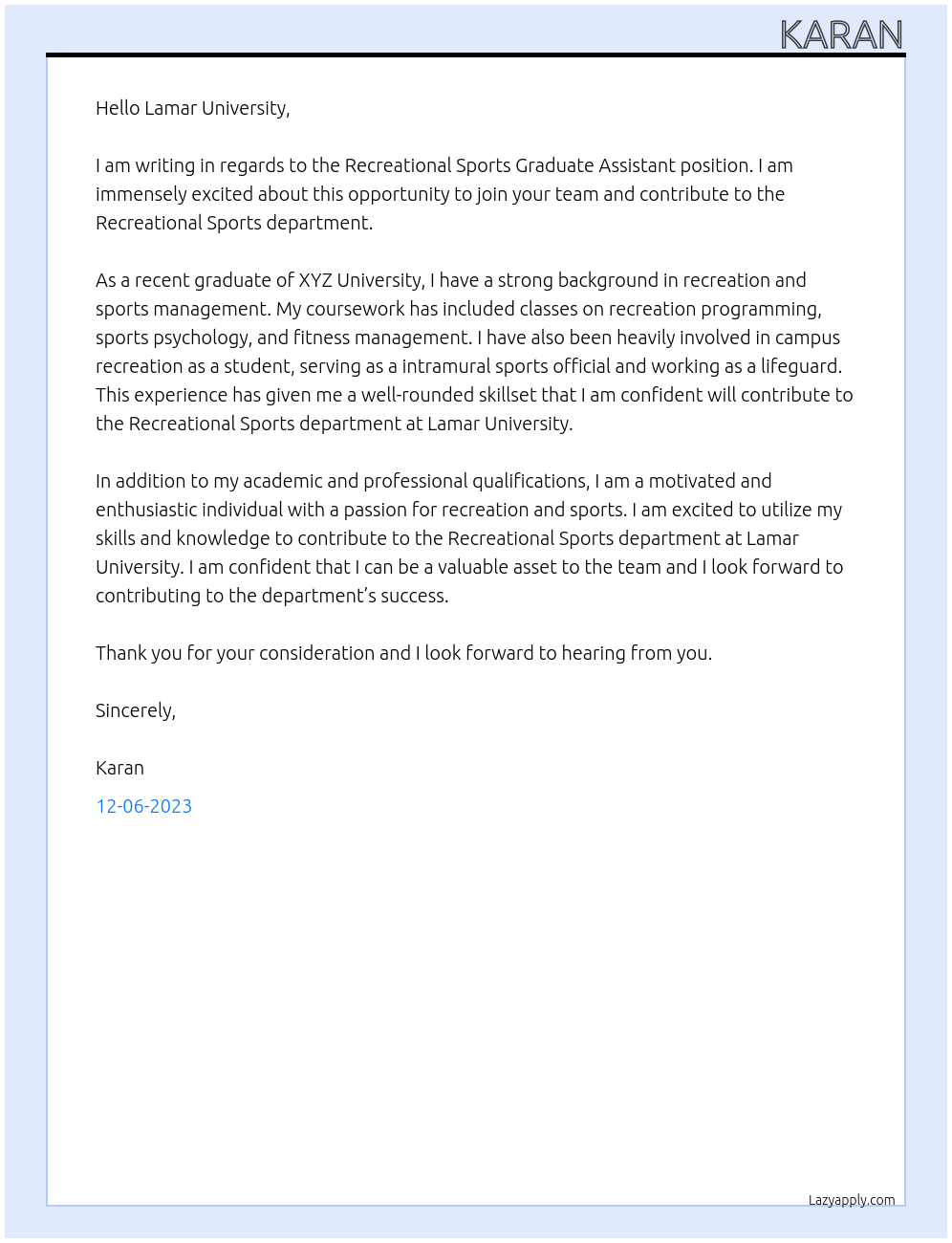 Graduate Assistant At lamar University Cover Letter