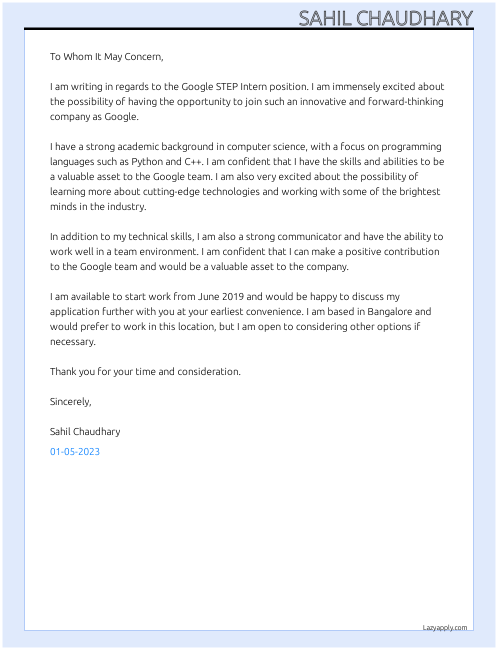 Cover letter for google step intern - LazyApply