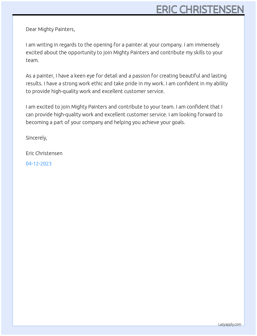 Painter At Mighty Painters Cover Letter