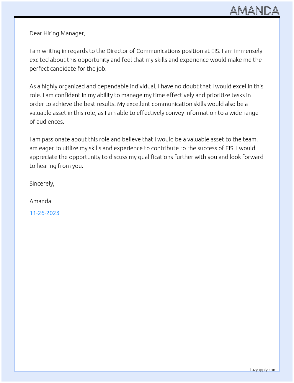 Director of communications At EIS Cover Letter