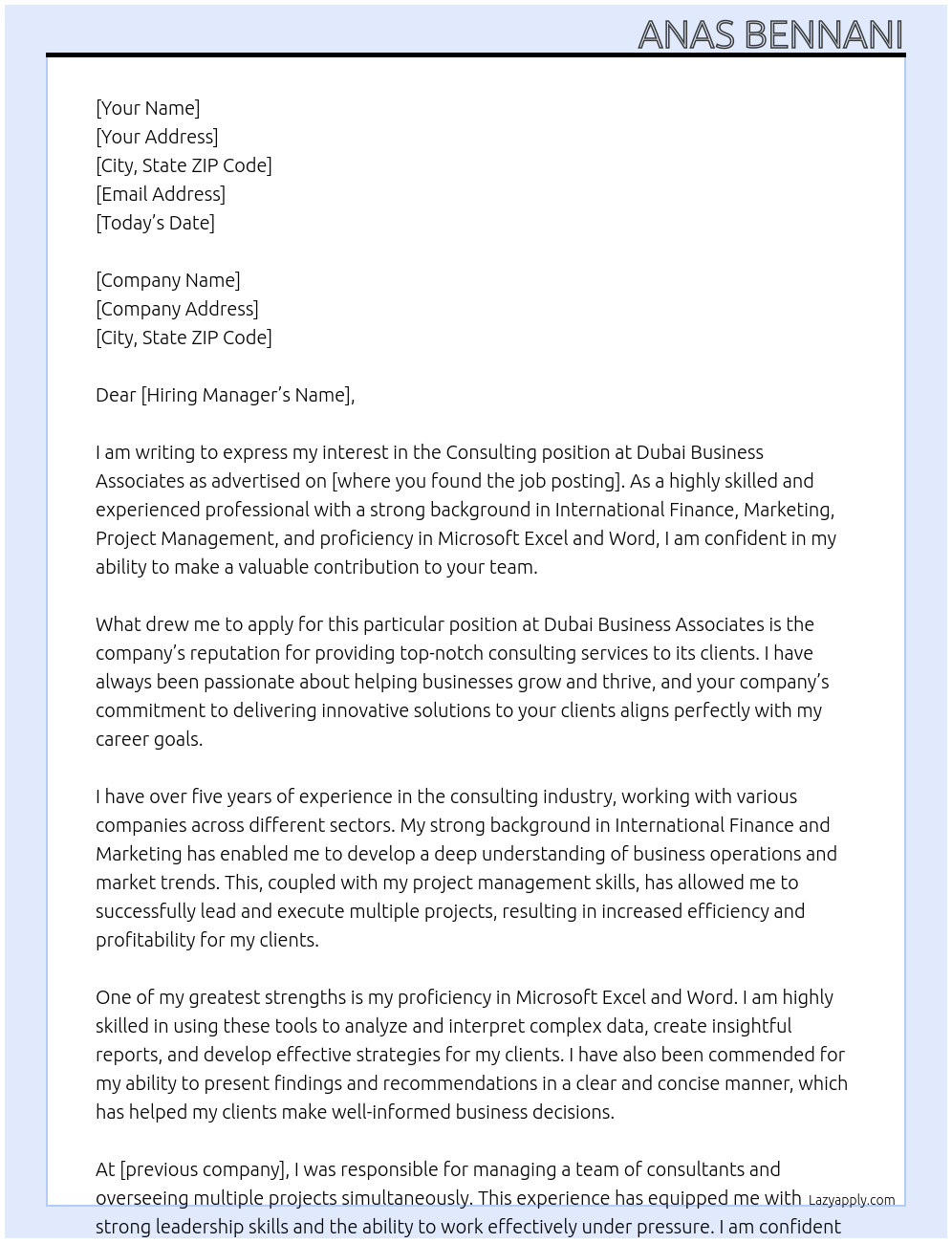 Cover letter for consulting - LazyApply