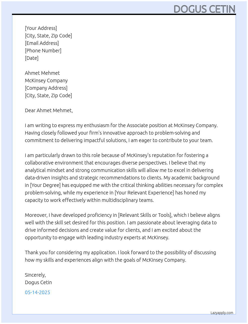 Associate At McKinsey Company Cover Letter