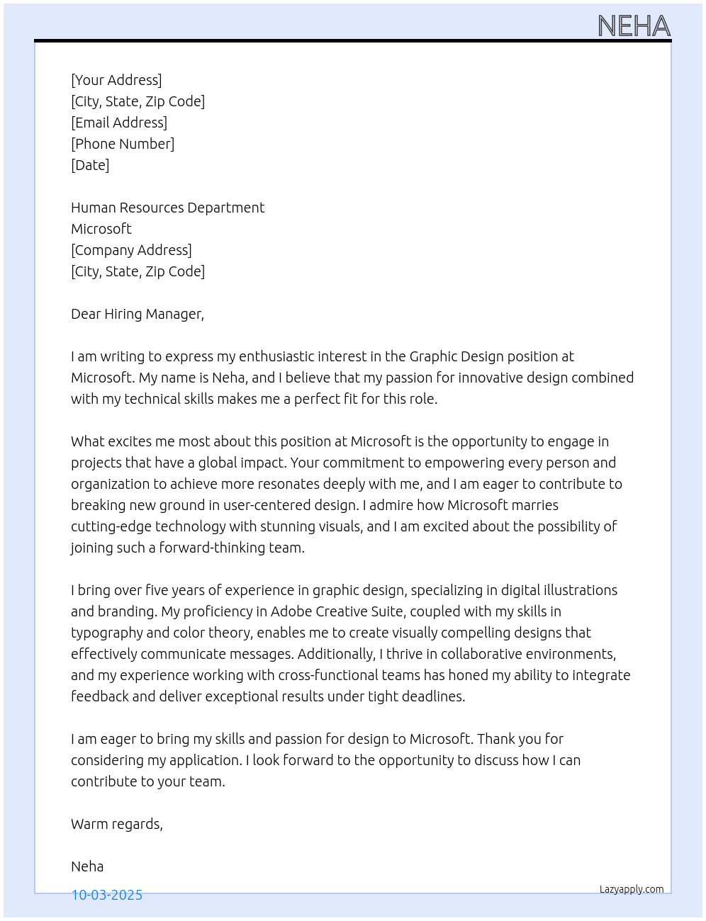 Graphic design At Microsoft Cover Letter