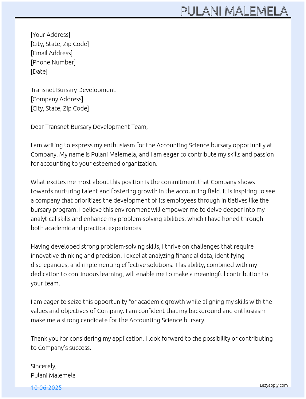 Accounting Science At Company Cover Letter