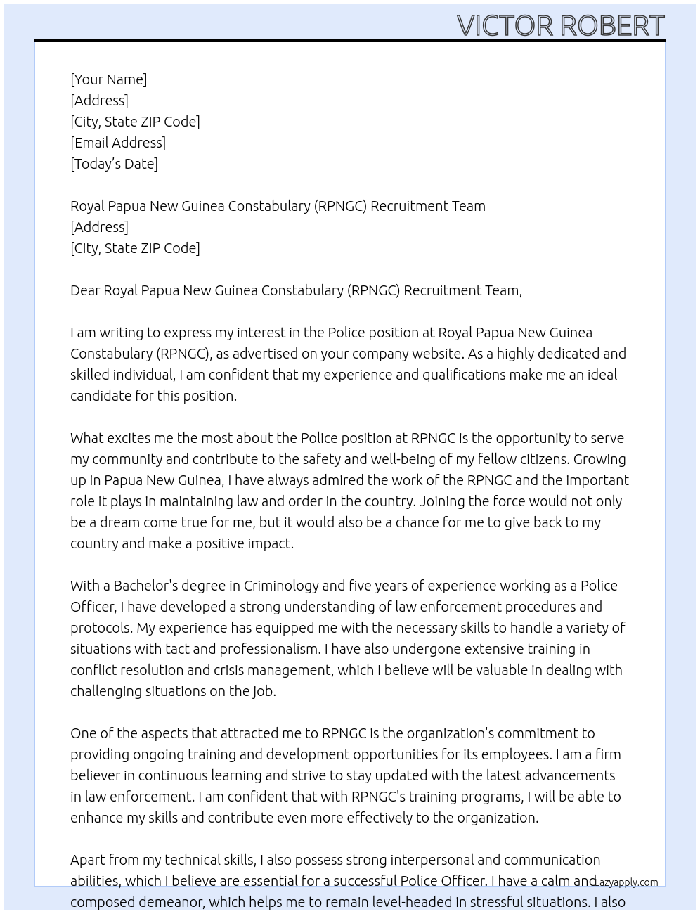 Police At Royal Papua New Guinea Constabulary (RPNGC) Cover Letter