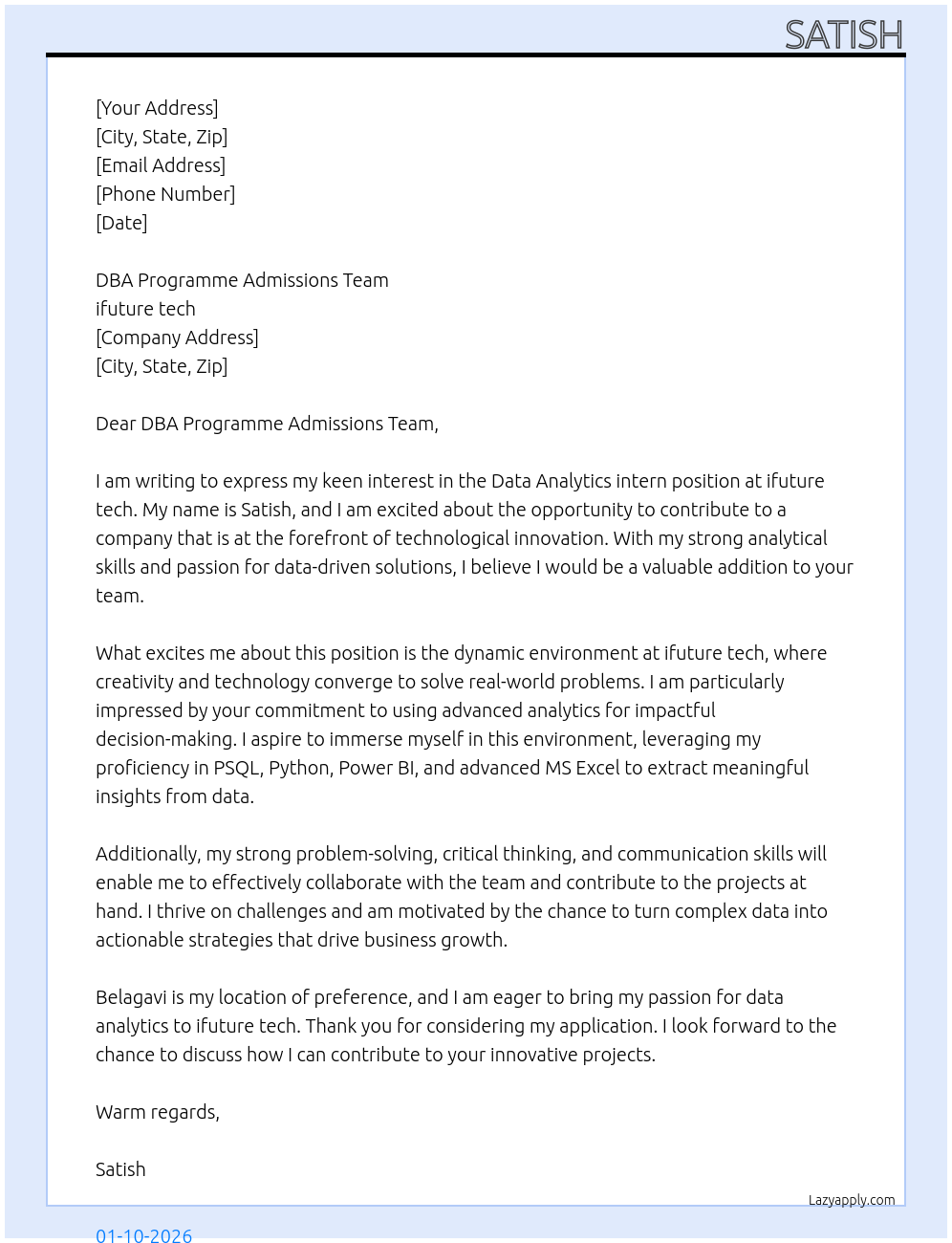 INTERN At ifuture tech Cover Letter