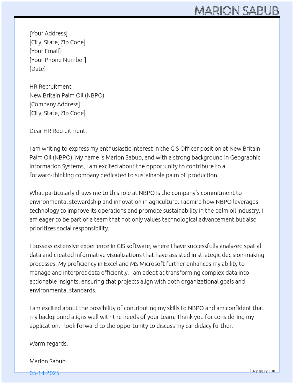 Cover letter for gis officer - LazyApply