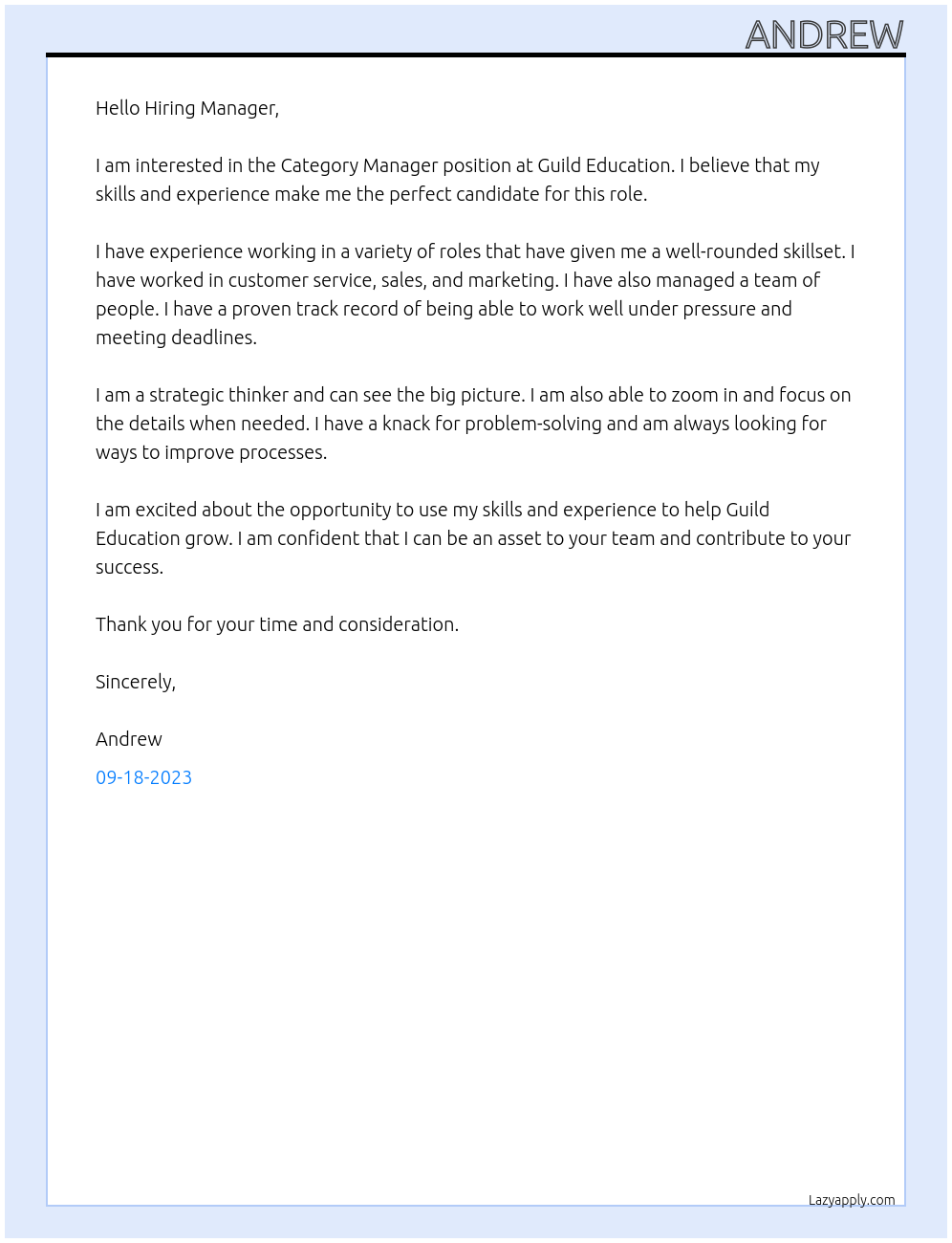Category Manager At Guild Education Cover Letter