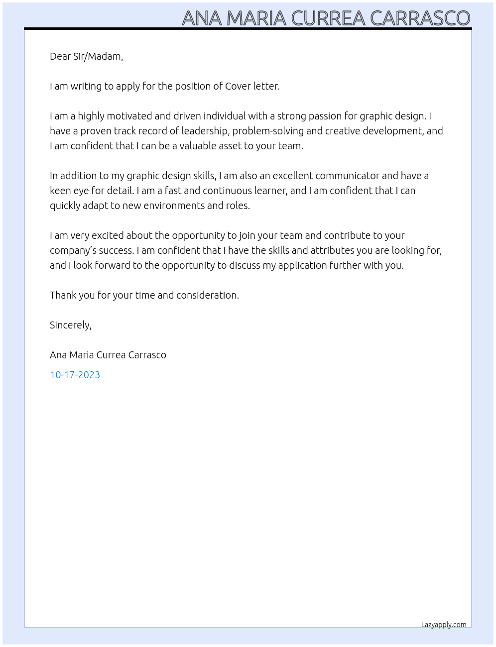 Cover letter At NONE Cover Letter