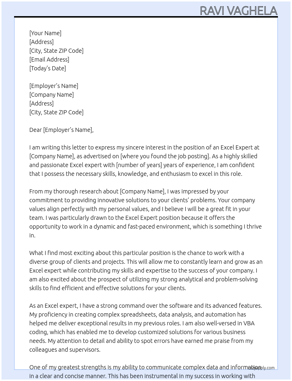 Excel expert At - Cover Letter
