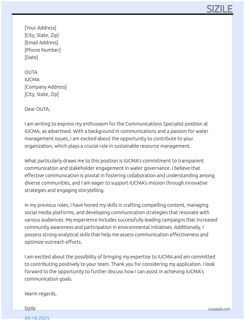 Cover letter for communications specialist - LazyApply