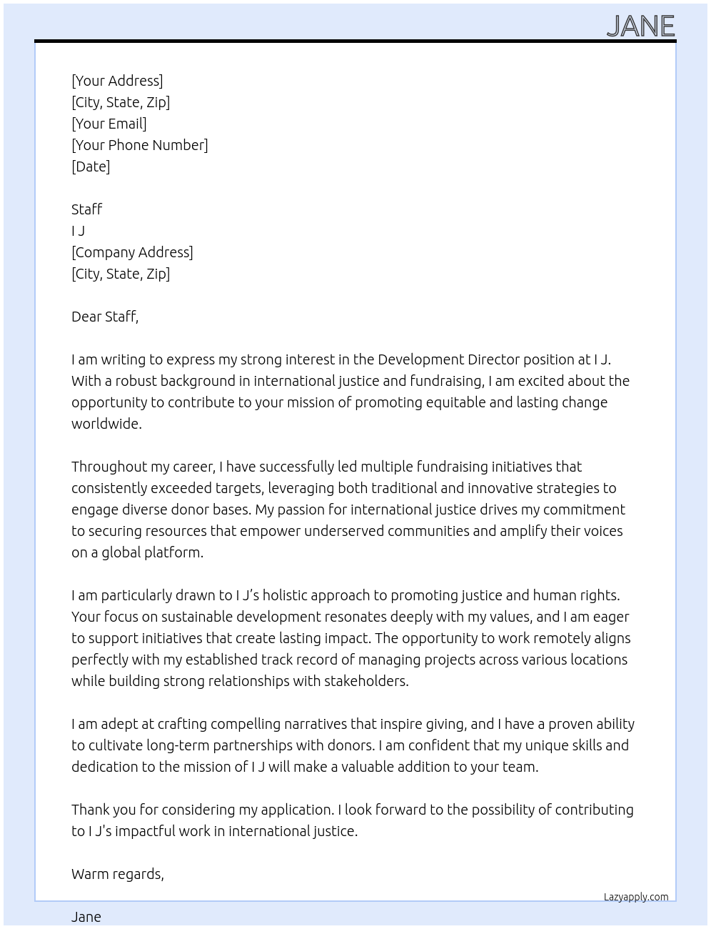 Cover letter for development director - LazyApply