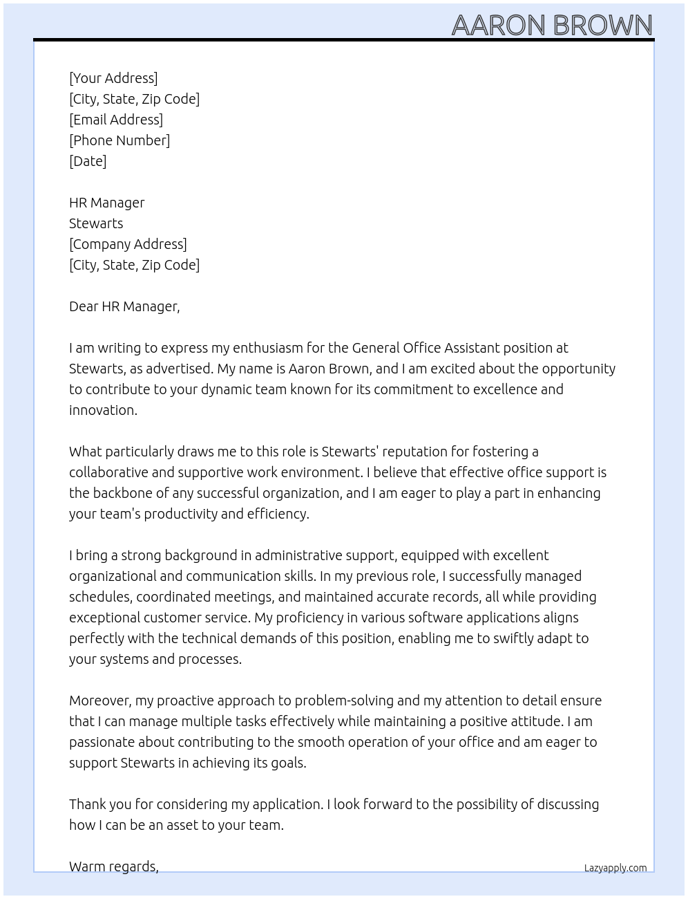 Cover letter for general office assistant - LazyApply