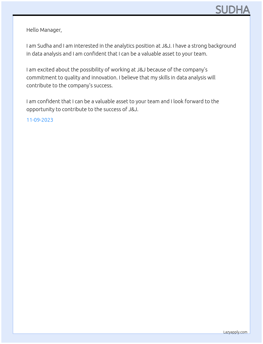 Analytics At J&J Cover Letter