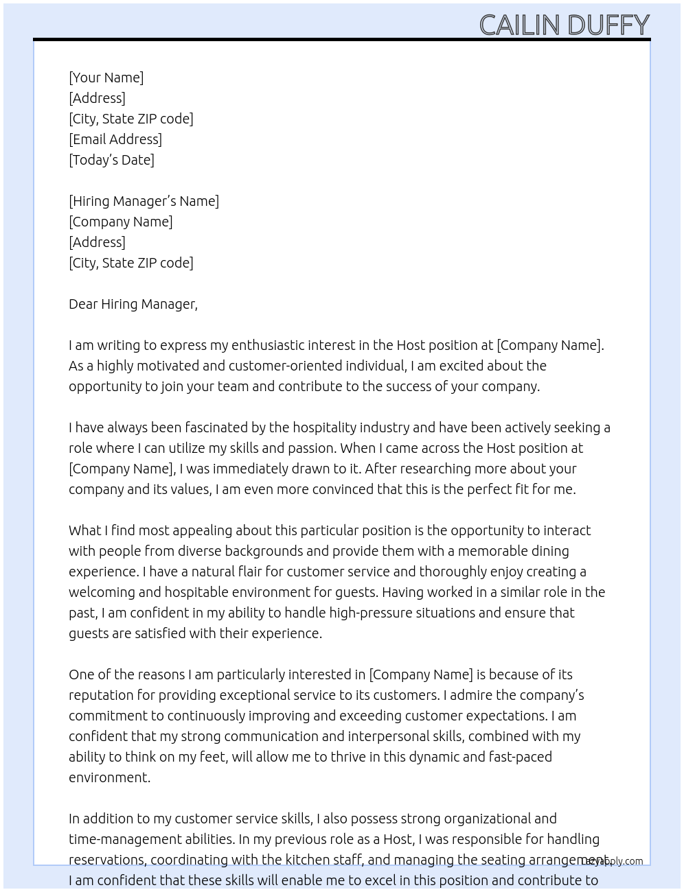Host At na Cover Letter