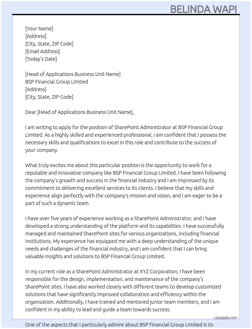 Cover letter for sharepoint administrator - LazyApply