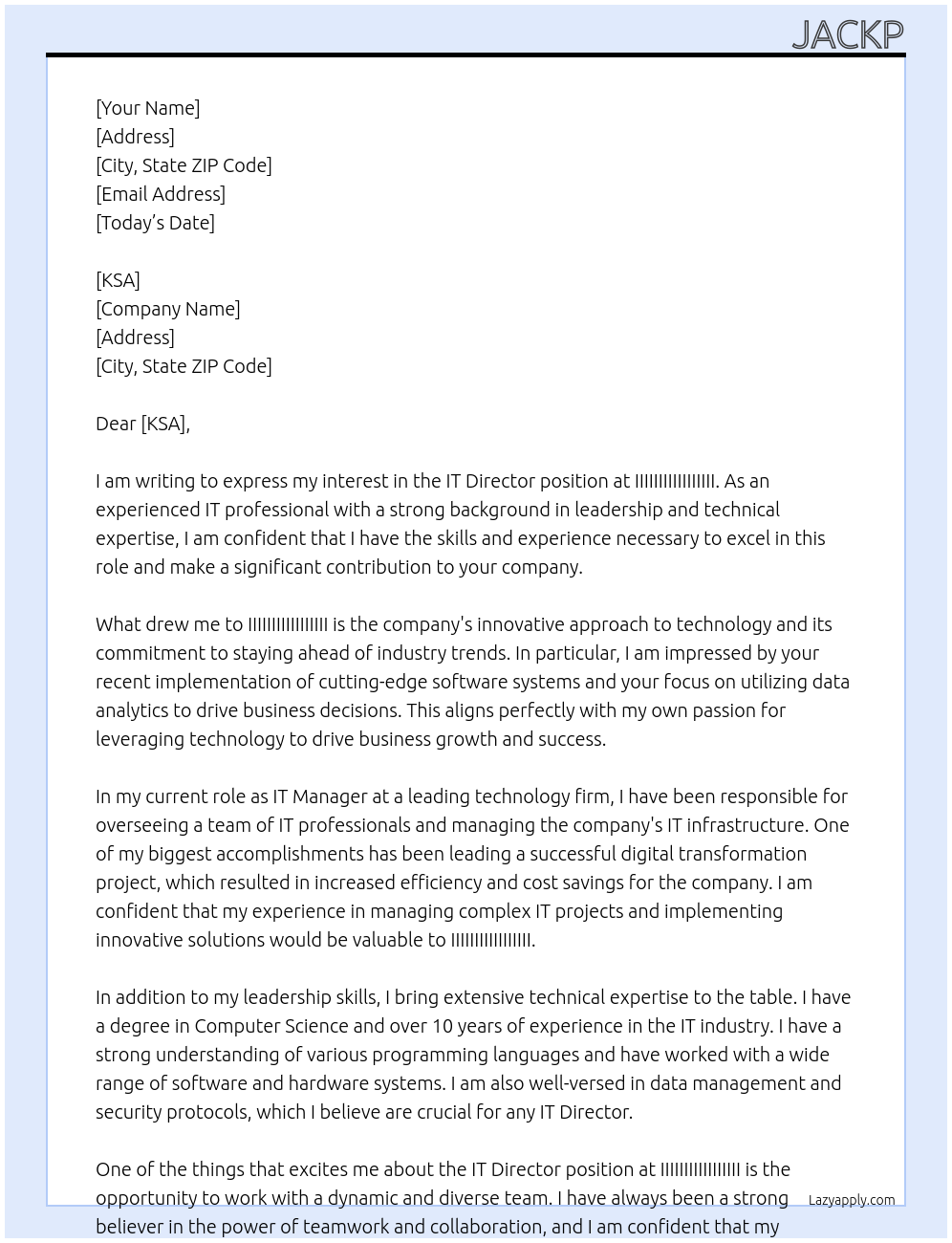 IT Director At IIIIIIIIIIIIIIIII Cover Letter