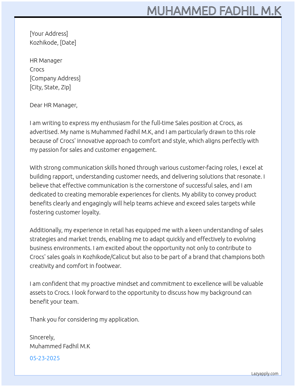 sales At crocs Cover Letter