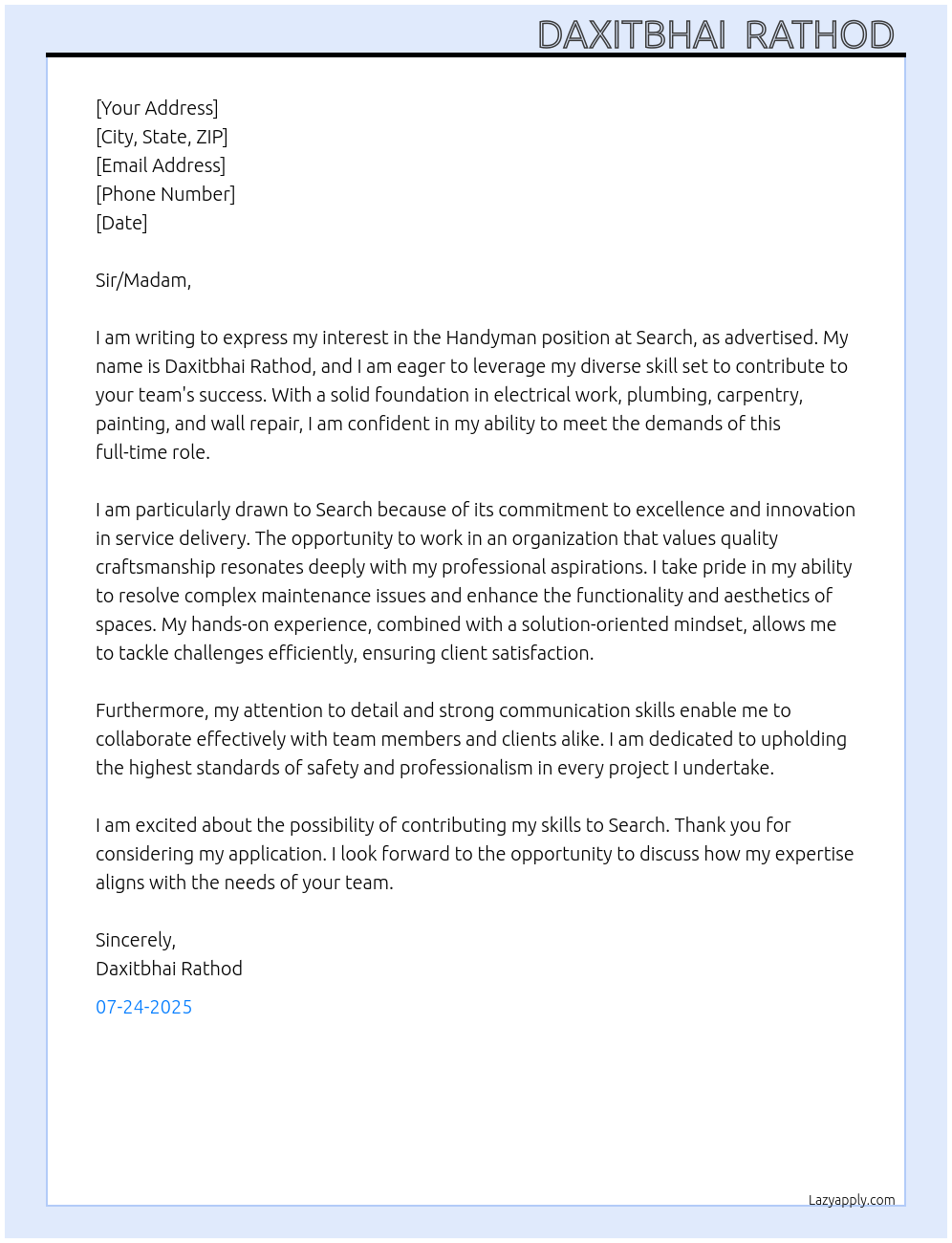 Handyman  At Search  Cover Letter