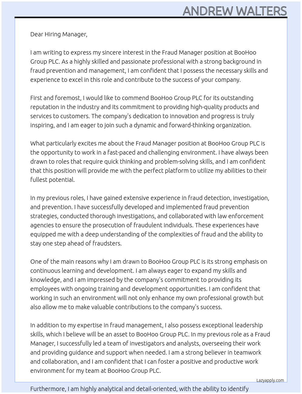 Cover letter for fraud manager - NMrSL22vlmsQ6RKg6pgC 