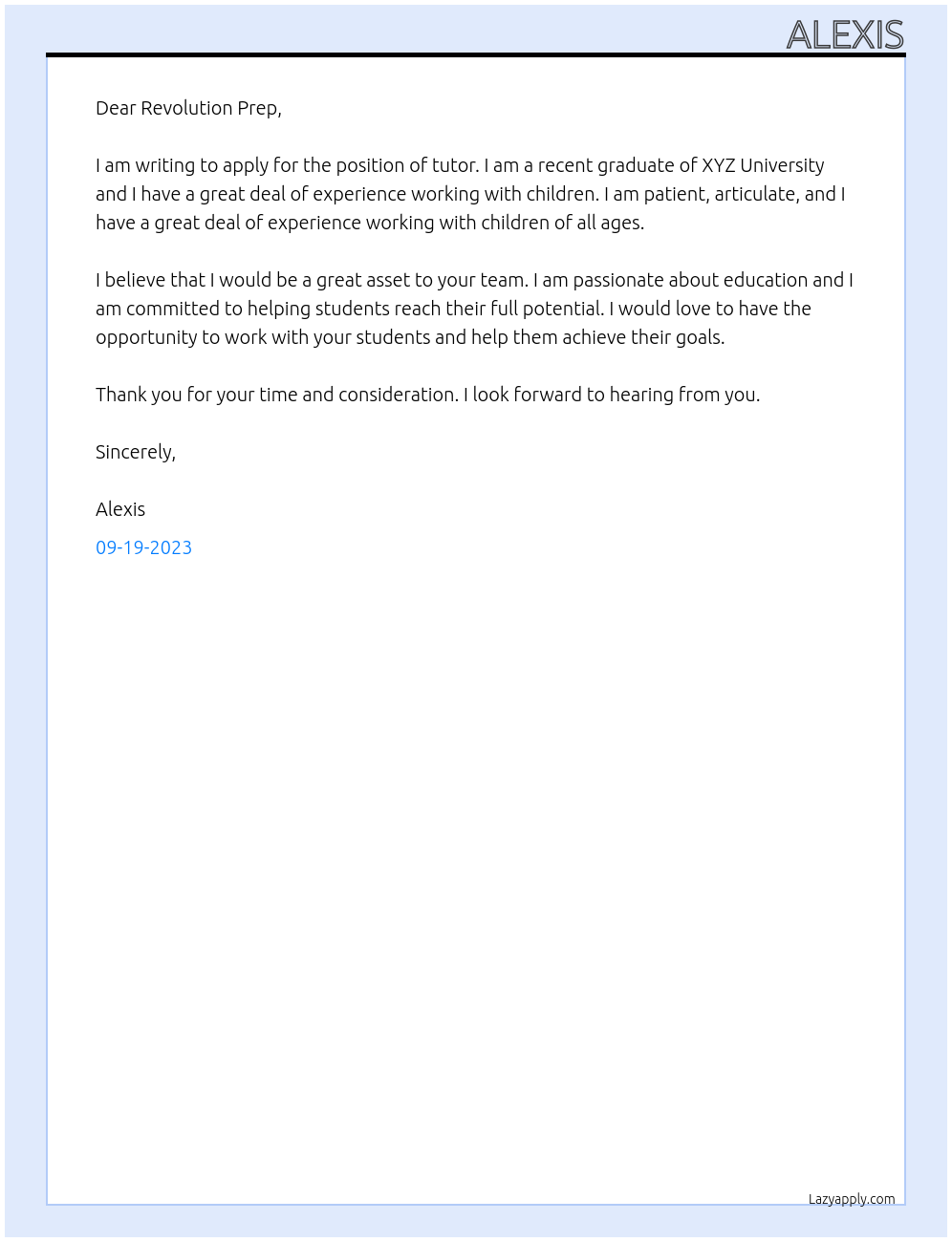 Tutor At Revolution Prep Cover Letter