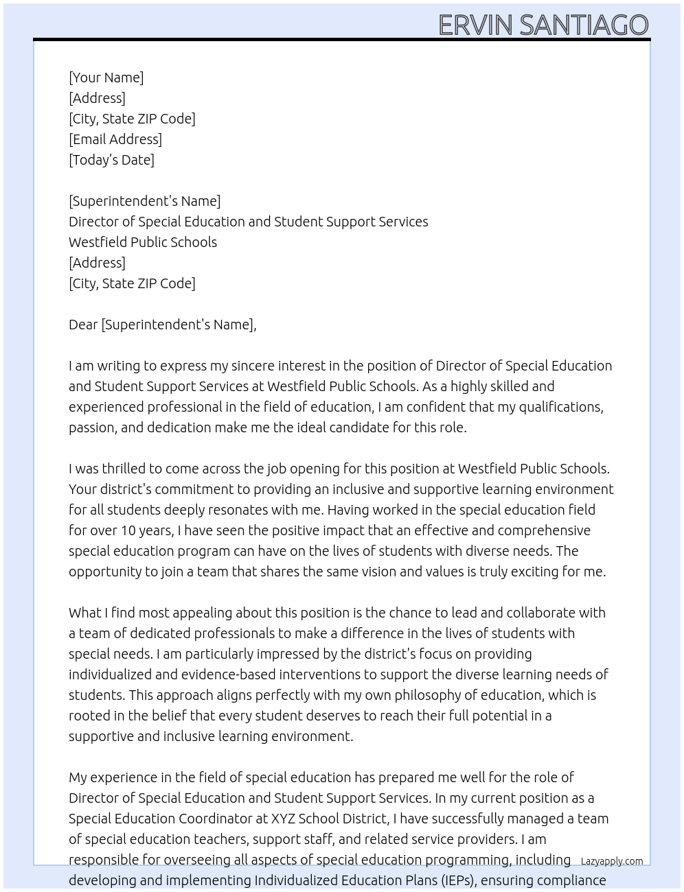 Cover letter for director of special education and student support services - LazyApply
