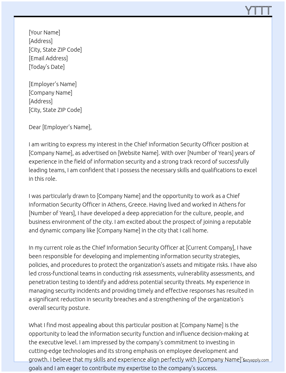 Cover letter for chief information security officer - LazyApply