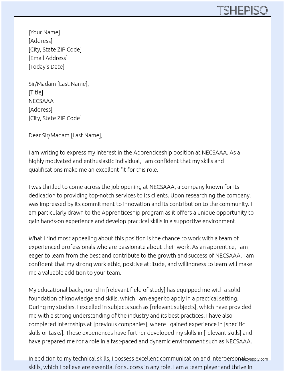 Apprenticeship At necsaaa Cover Letter