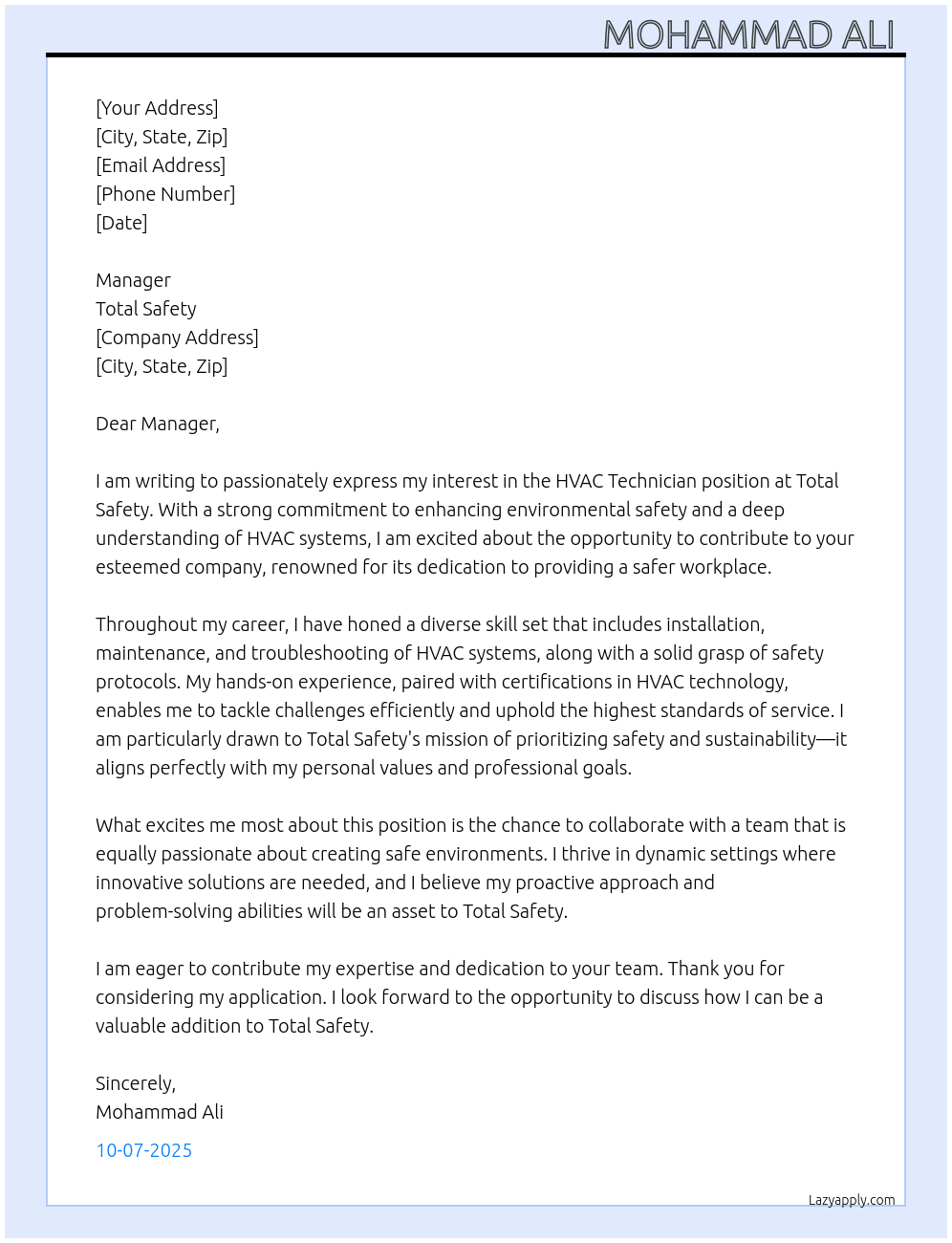 Cover letter for hvac technician - LazyApply