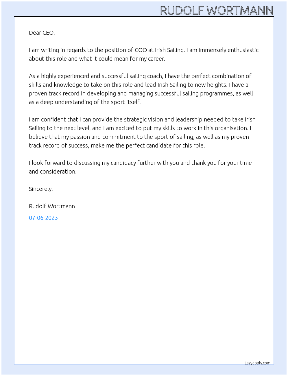 COO At Irish Sailing Cover Letter