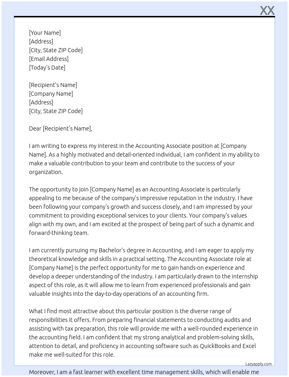 Accounting associate At aa Cover Letter