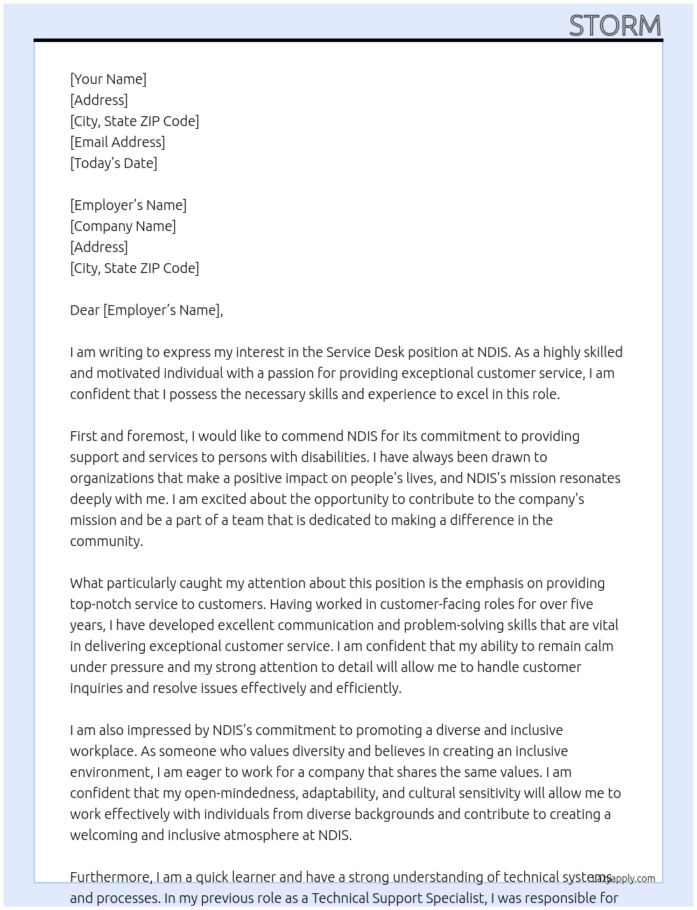 Service Desk At NDIS Cover Letter