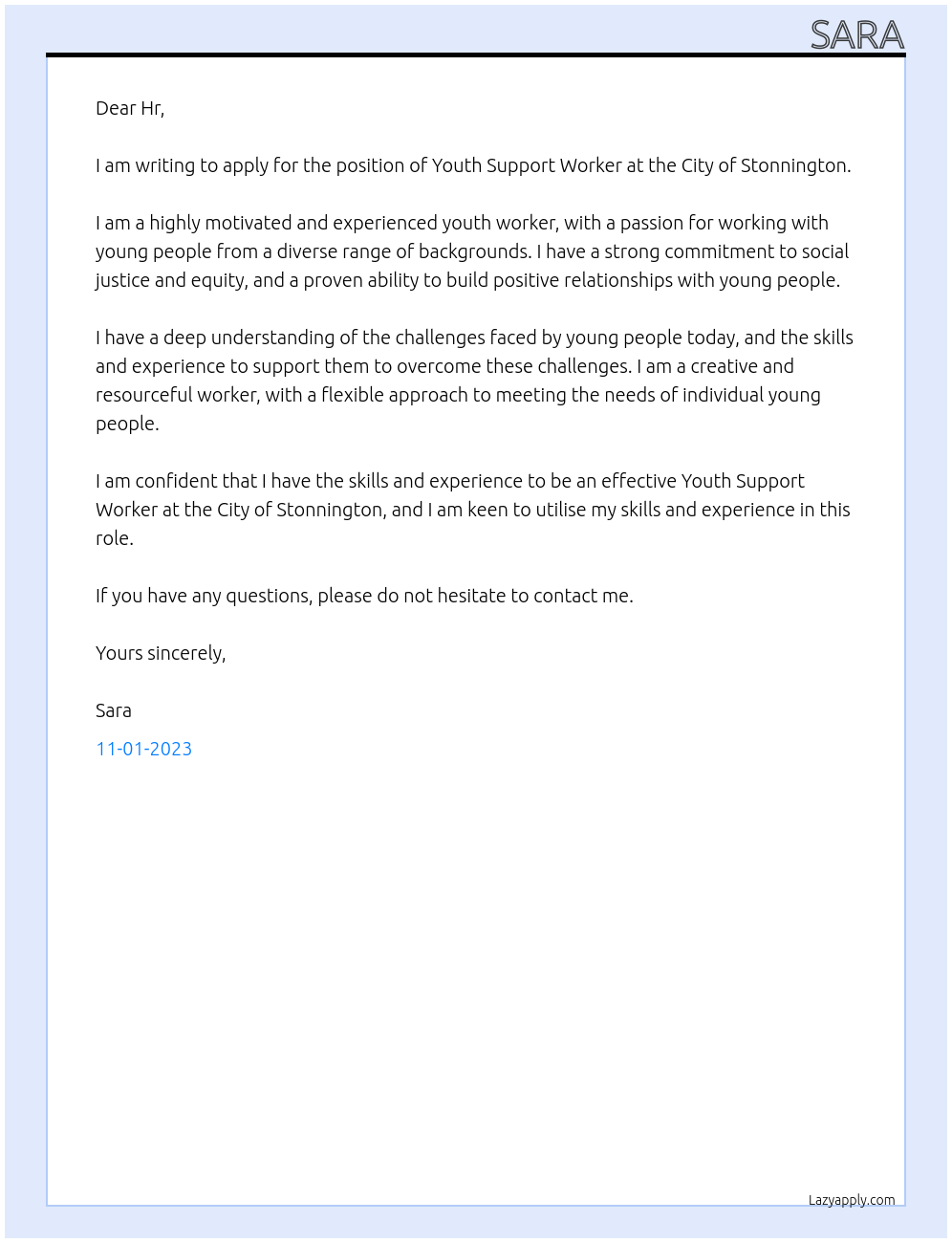 Youth Support Worker At City of Stonnington Cover Letter