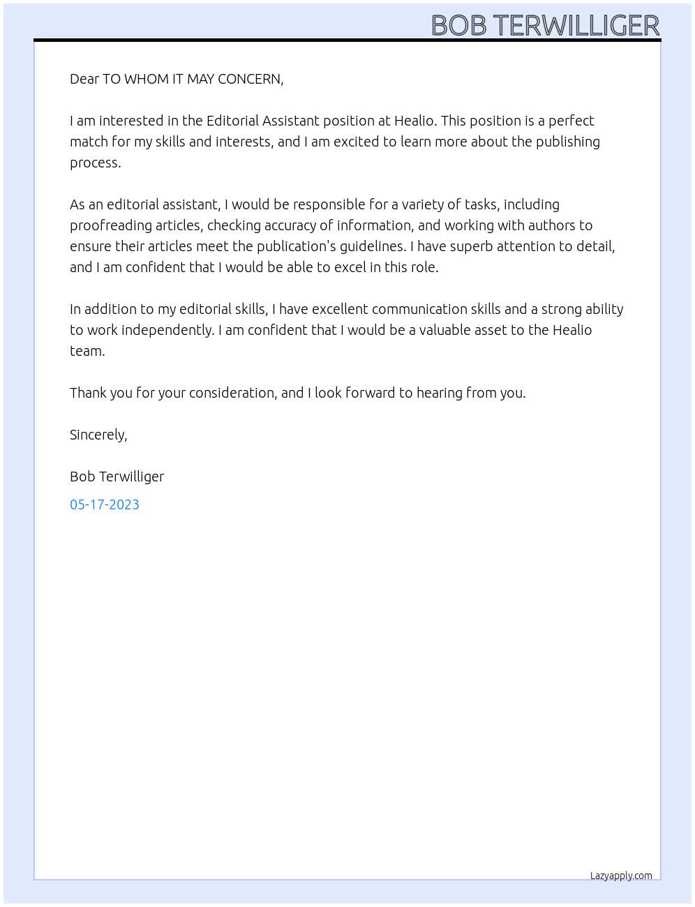 Editorial Assistant At Healio Cover Letter