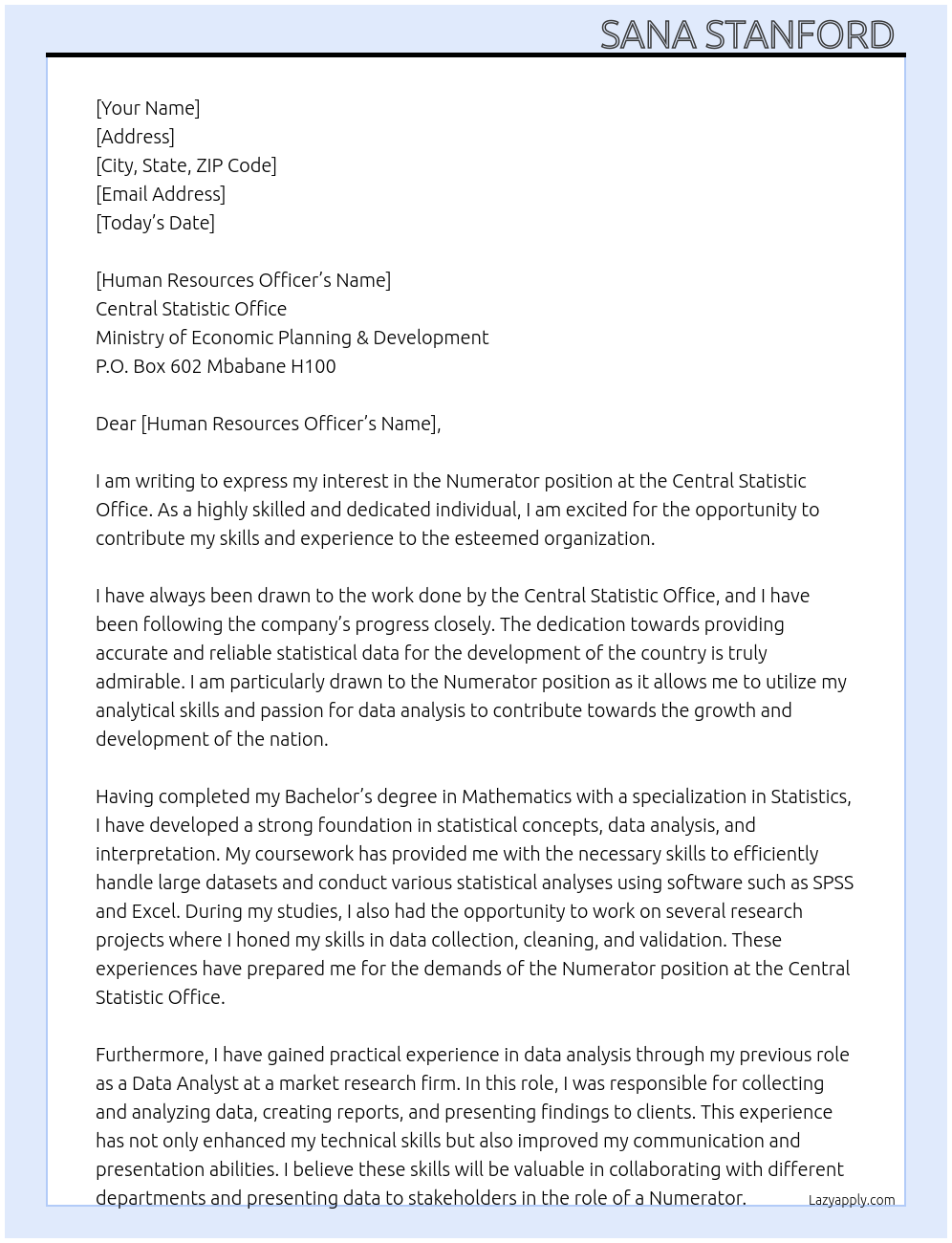 Cover letter for numerator - LazyApply