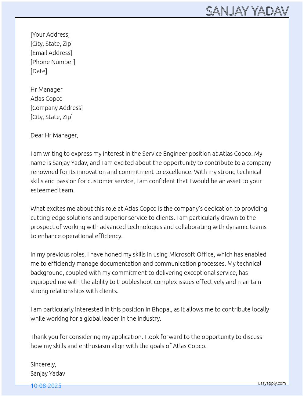 Cover letter for service engineer - LazyApply