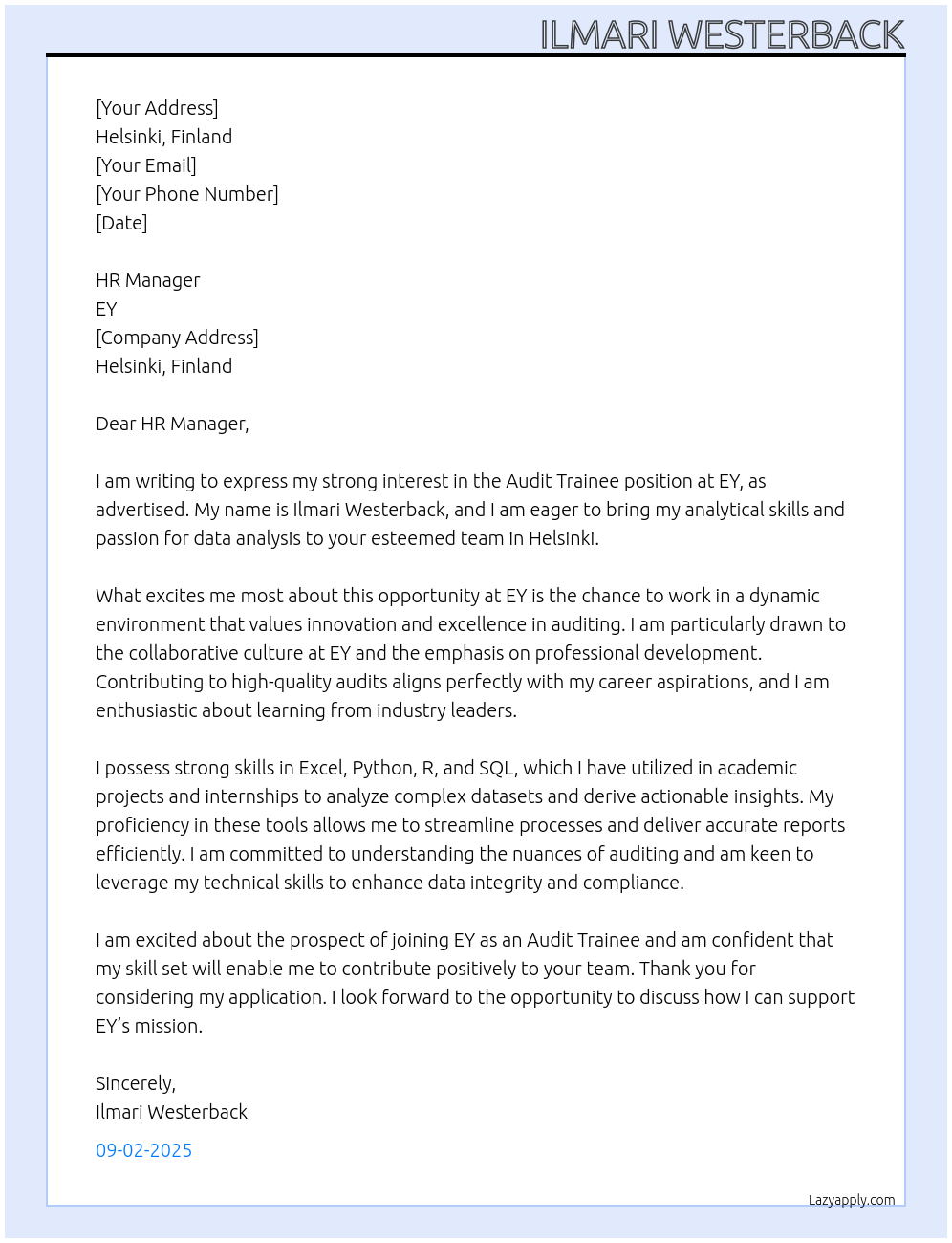Cover letter for audit trainee - LazyApply