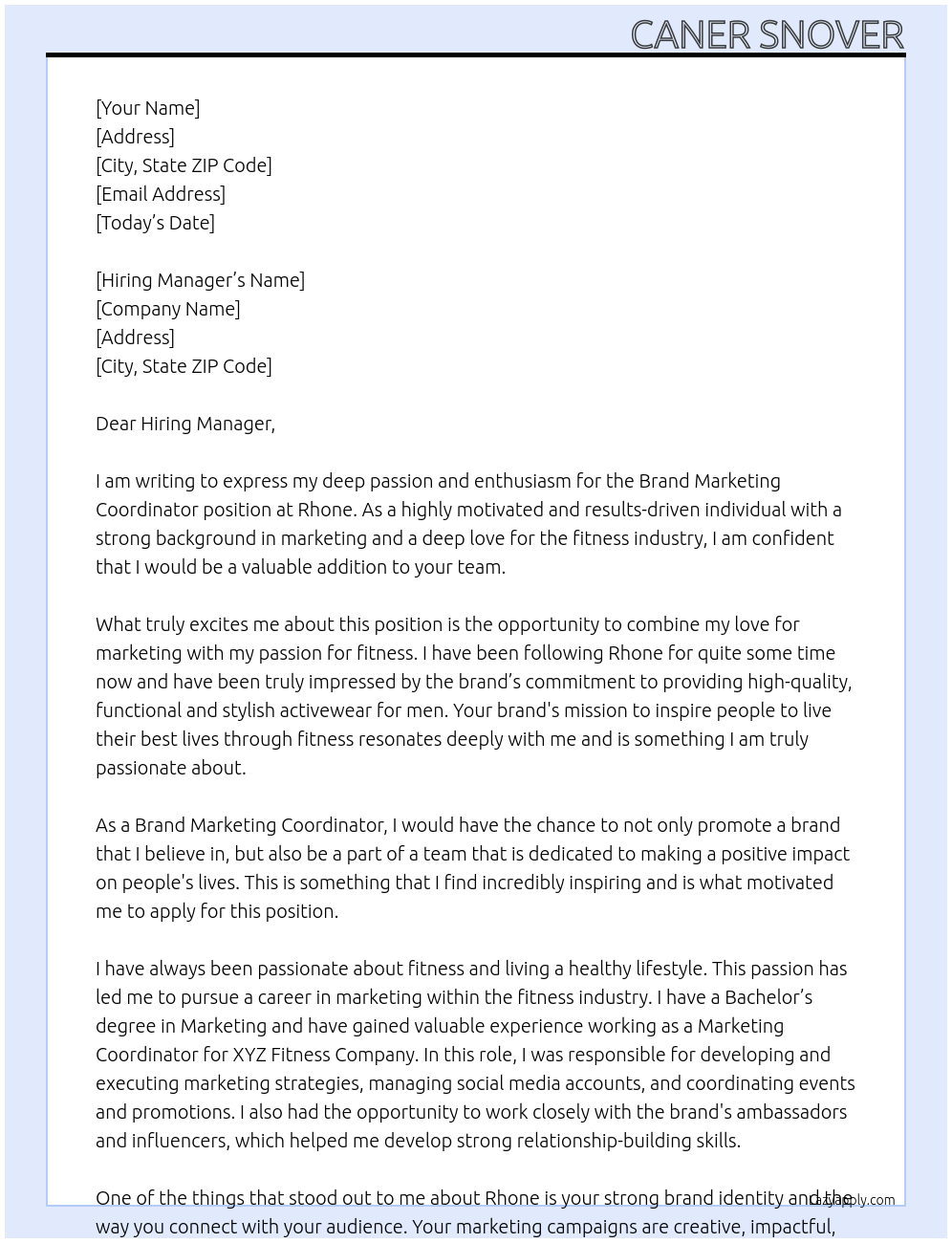 Brand Marketing Coordinator  At Rhone Cover Letter