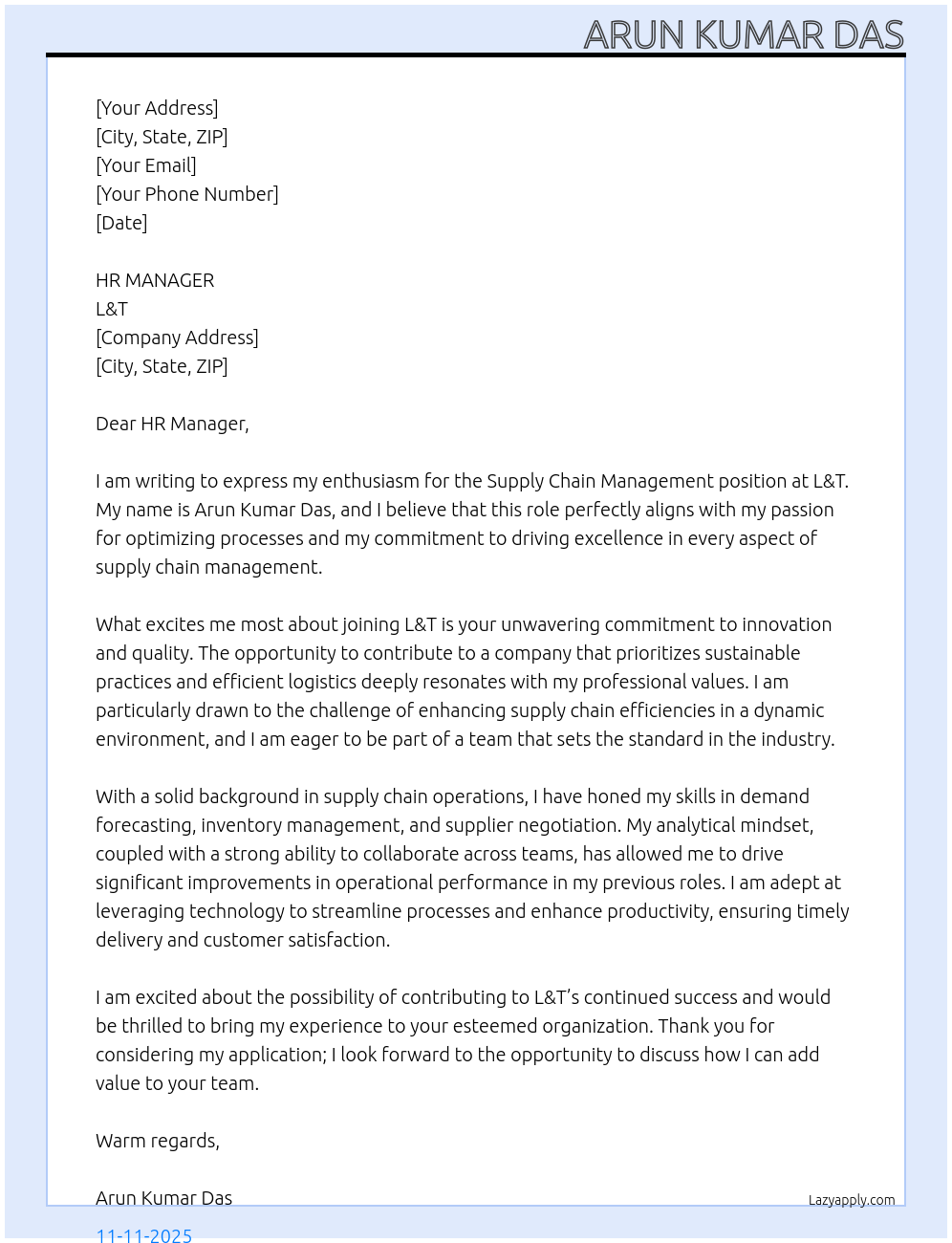Cover letter for supply chain management - LazyApply
