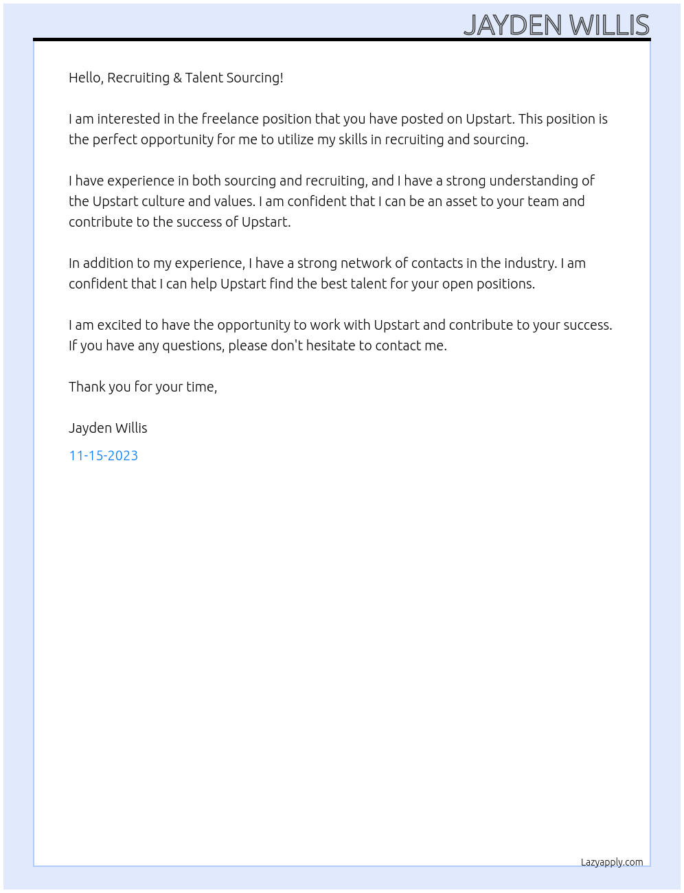 Freelance At Upstart Cover Letter