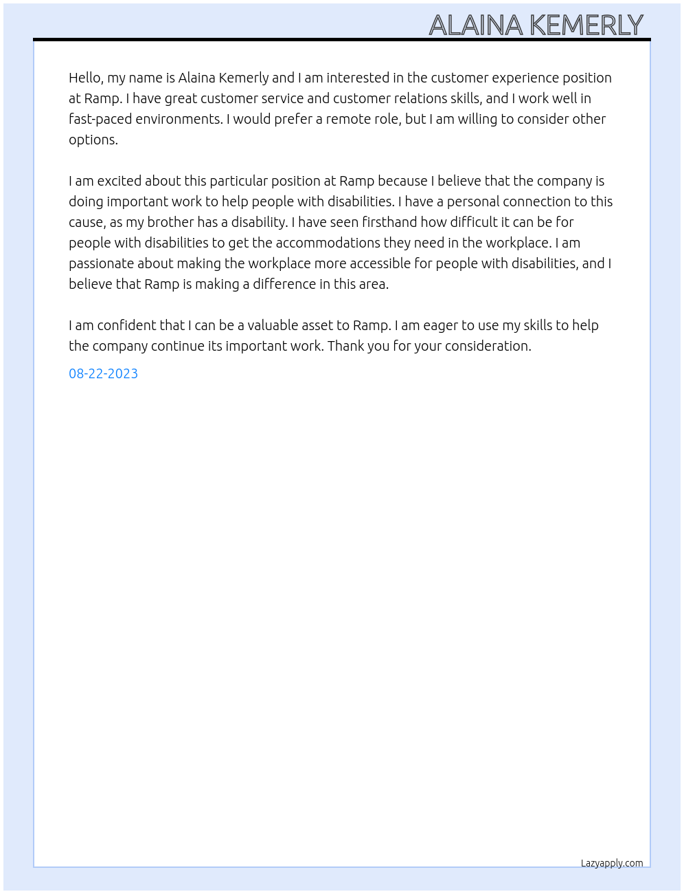 Customer experience At Ramp Cover Letter